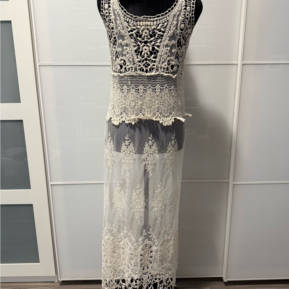 Cream Crochet Lace Beach Coverup Dress - Picture 5 of 7
